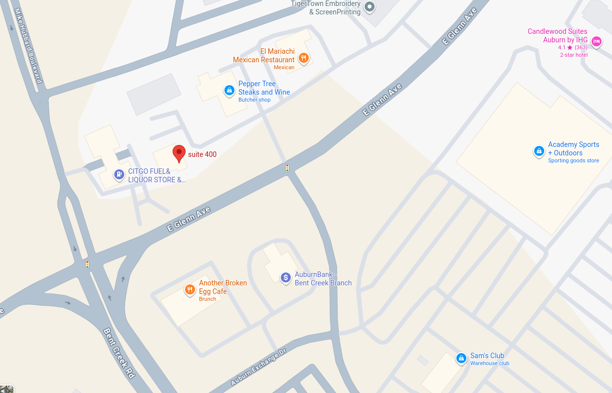 Map of 2431 East Glenn Ave, Suite 400
Auburn, AL 36830